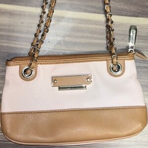 ELLEN TRACY, Marta pink and tan chain strap shoulder or Crossbody bag. ￼